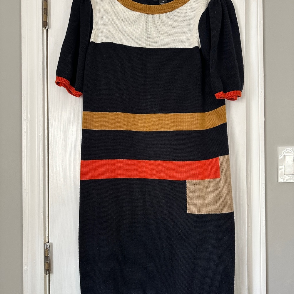 Jessica Howard Black, Cream, Gold, and Red Midi Sweater Dress